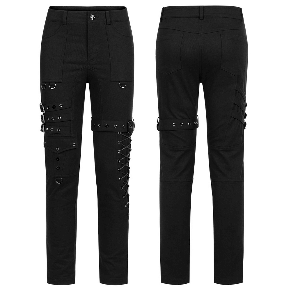 Men's Gothic Cargo Pants with Buckles and Lace-up Detail
