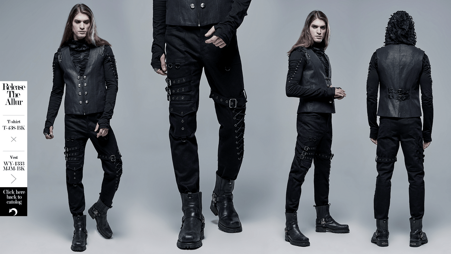 Men's Gothic Cargo Pants with Buckles and Lace-up Detail