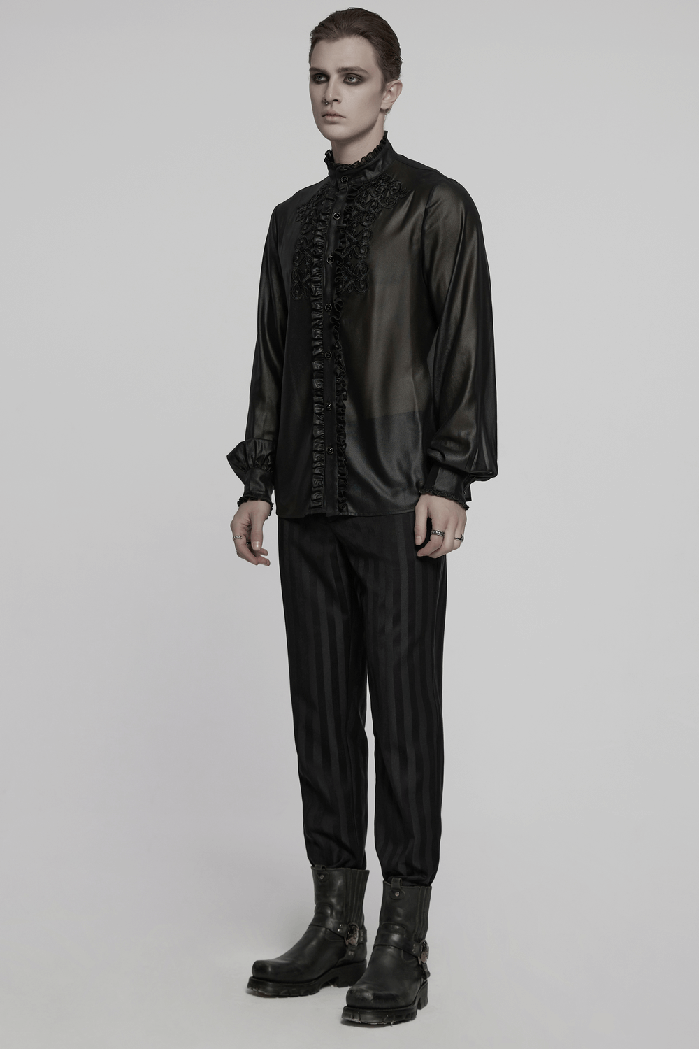 Men's Gothic Chiffon Shirt with Ruffles and Lace