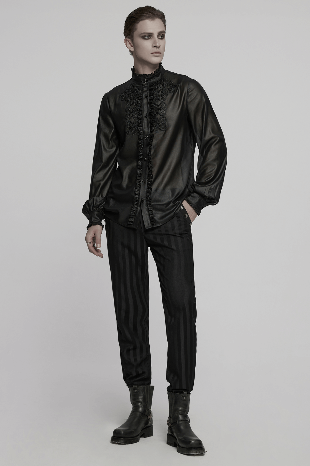 Men's Gothic Chiffon Shirt with Ruffles and Lace