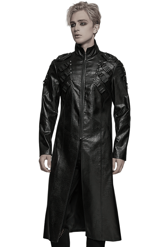 Men's Gothic Faux Leather Cyberpunk Trench Coat
