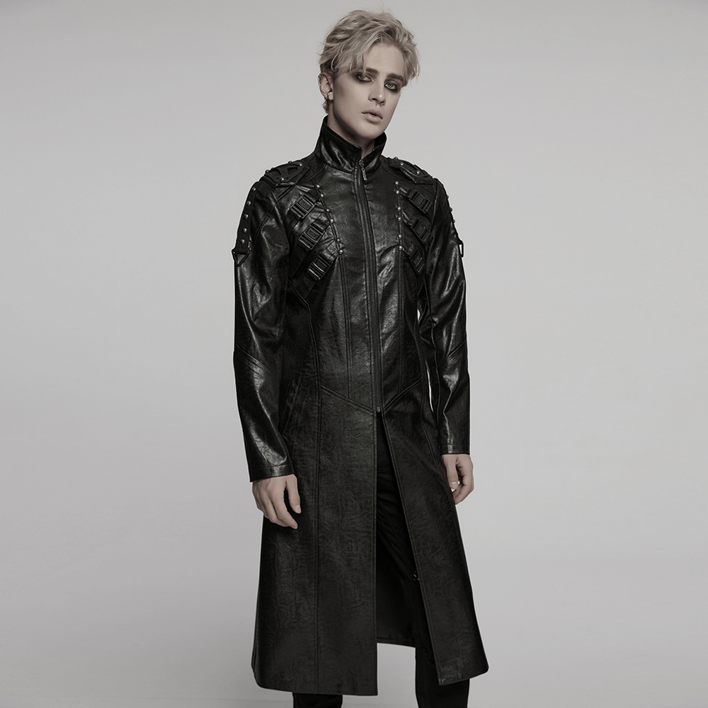 Men's Gothic Faux Leather Cyberpunk Trench Coat