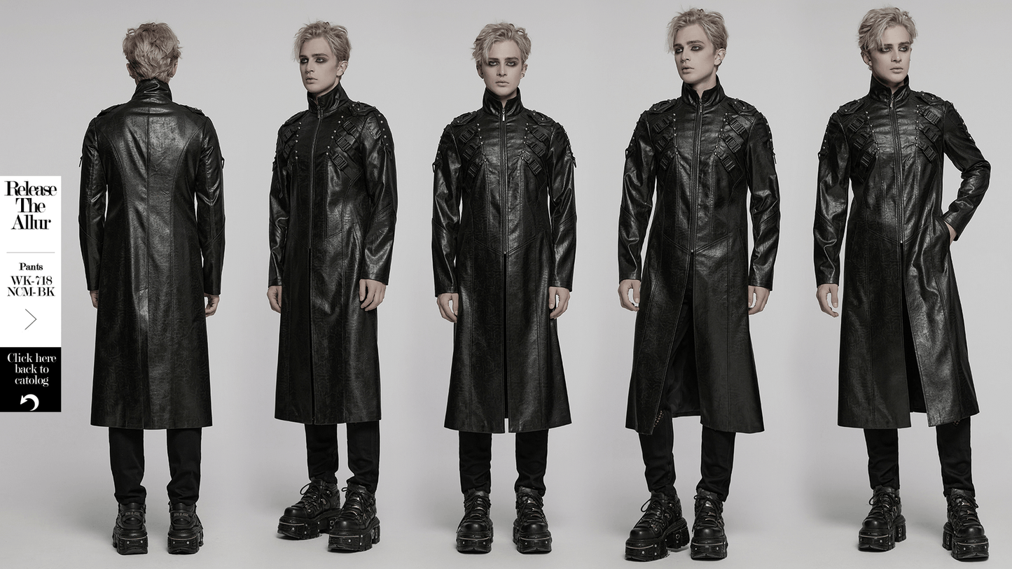 Men's Gothic Faux Leather Cyberpunk Trench Coat