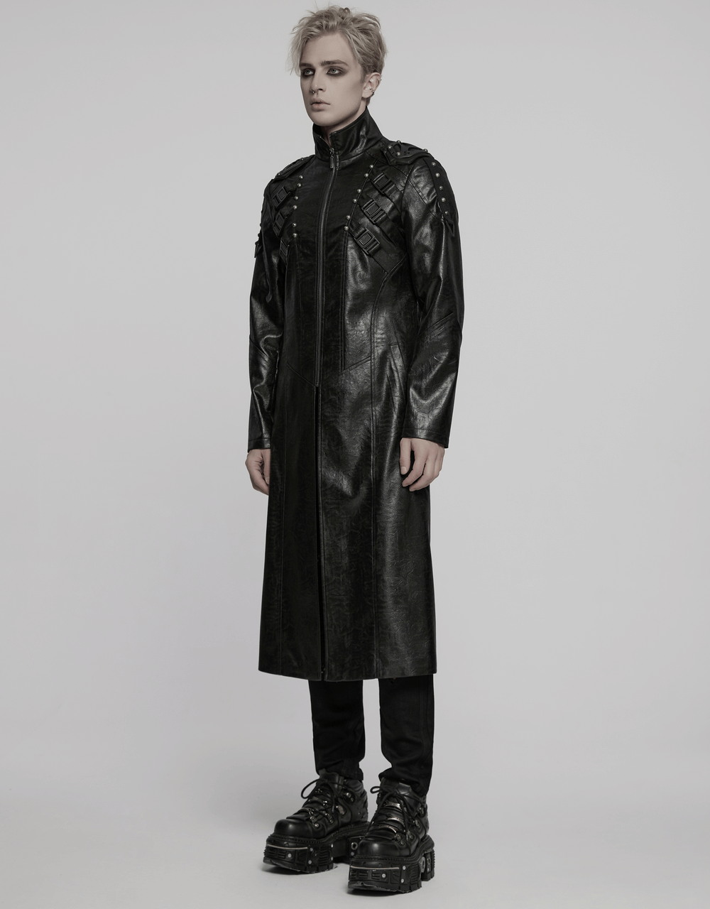 Men's Gothic Faux Leather Cyberpunk Trench Coat