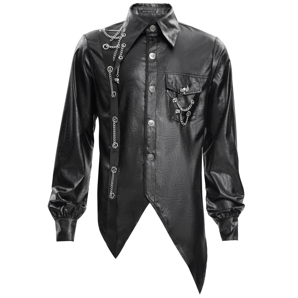 Men's Gothic Faux Leather Shirt with Chain Detail