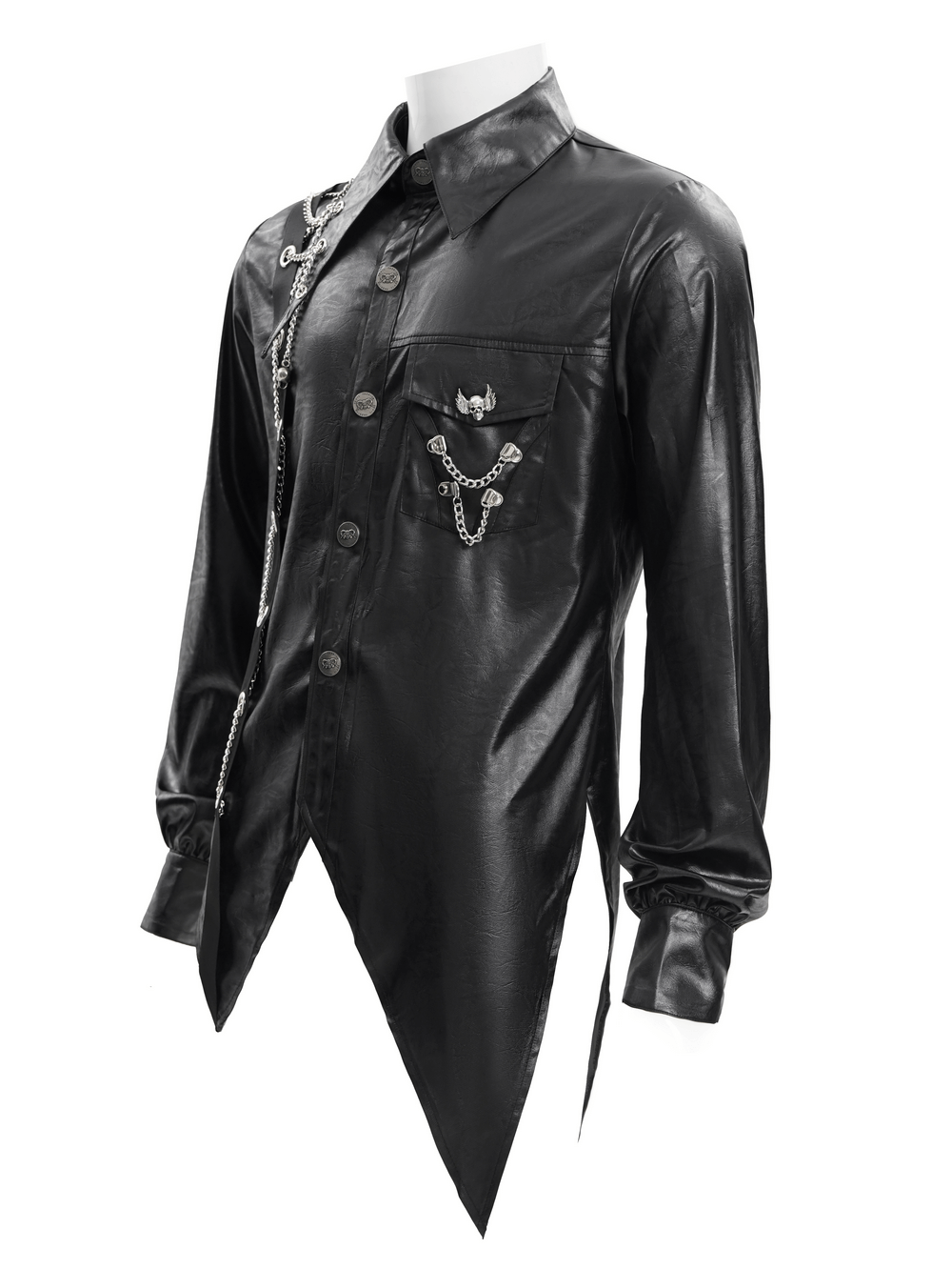 Men's Gothic Faux Leather Shirt with Chain Detail