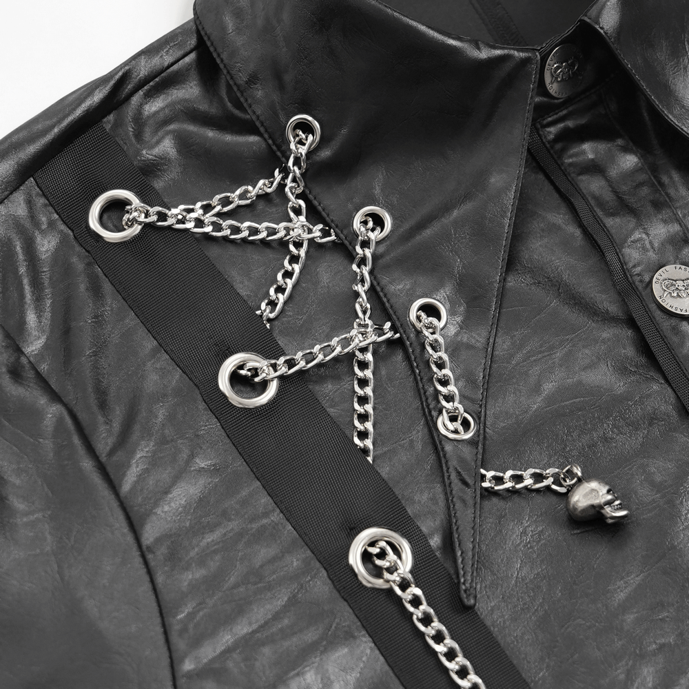 Men's Gothic Faux Leather Shirt with Chain Detail
