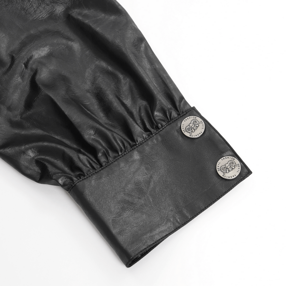 Men's Gothic Faux Leather Shirt with Chain Detail