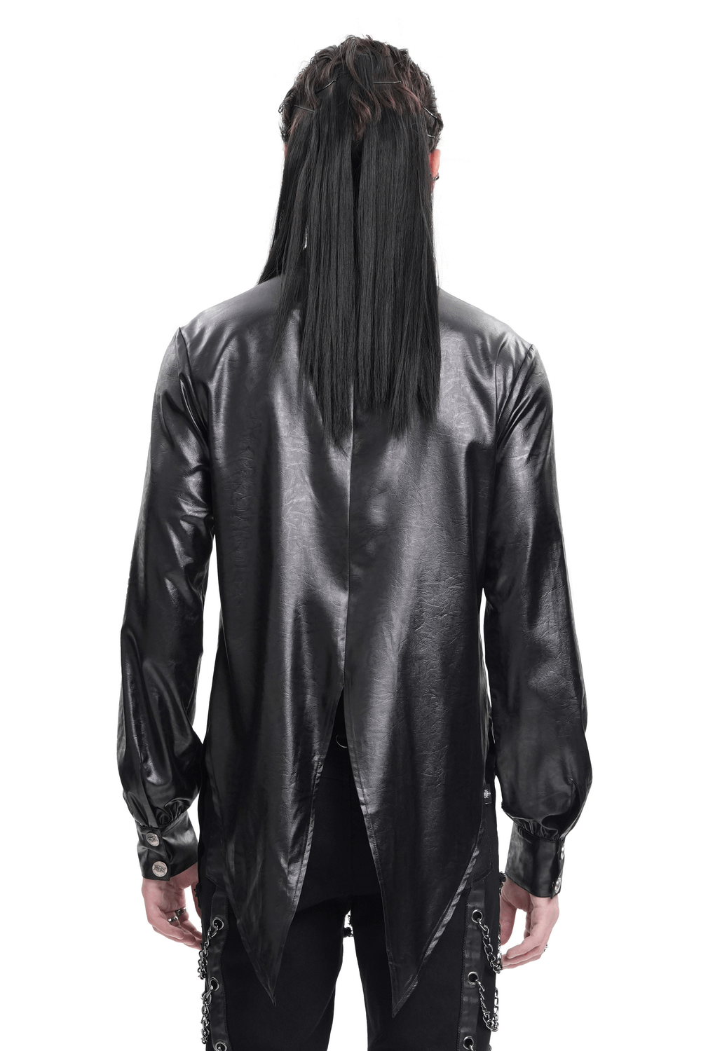 Men's Gothic Faux Leather Shirt with Chain Detail