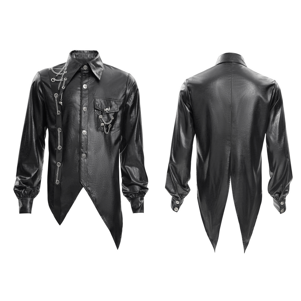 Men's Gothic Faux Leather Shirt with Chain Detail