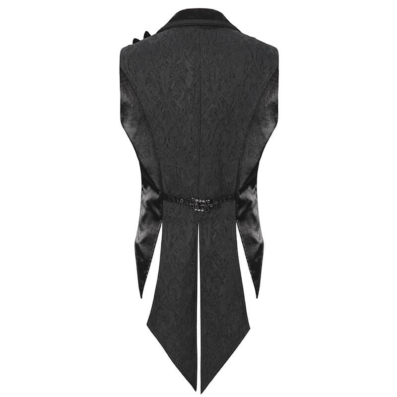 Men's Gothic Feather Swallow-tailed Waistcoat / Retro Black Waistcoat with Lapel Collar