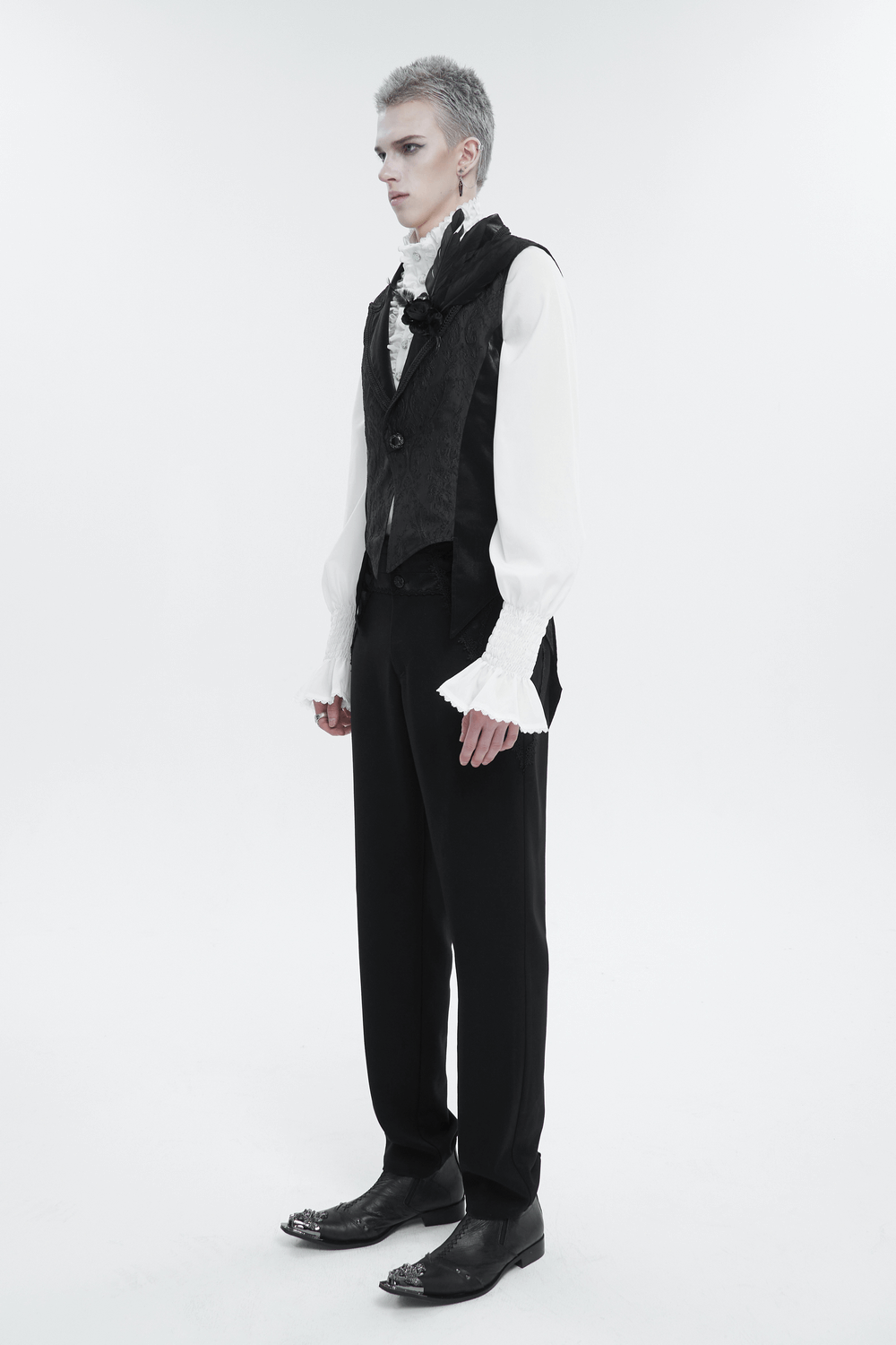 Men's Gothic Feather Swallow-tailed Waistcoat / Retro Black Waistcoat with Lapel Collar