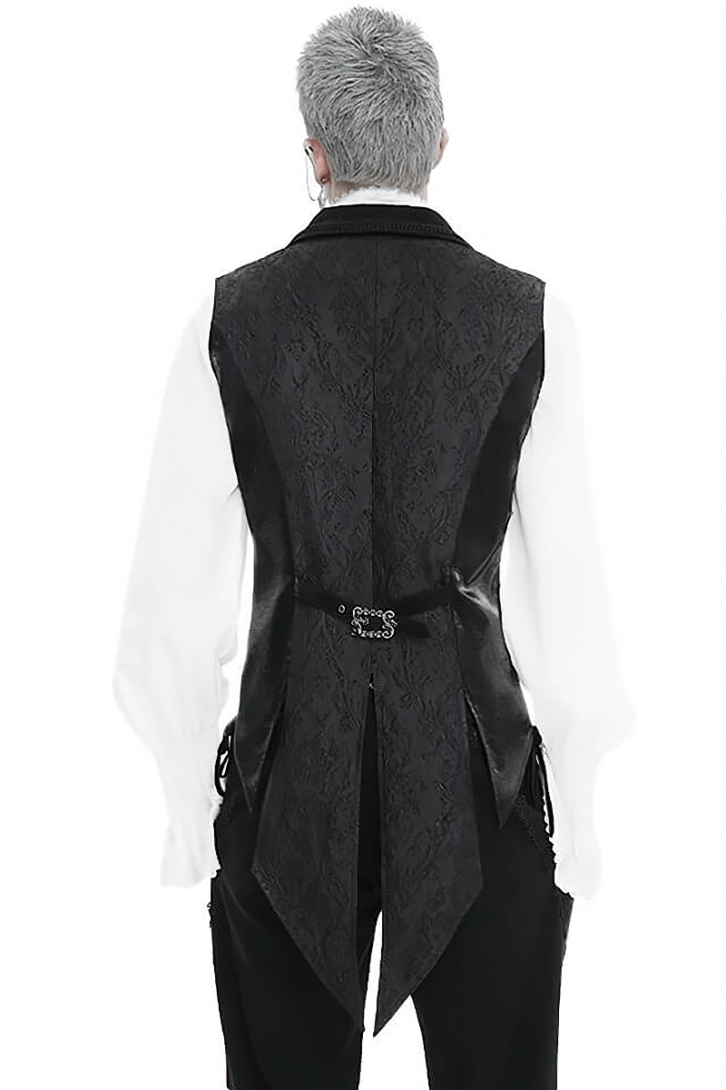 Men's Gothic Feather Swallow-tailed Waistcoat / Retro Black Waistcoat with Lapel Collar