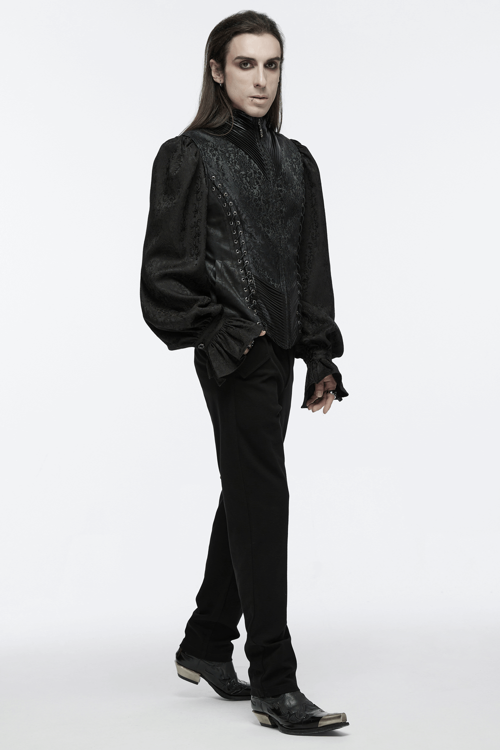 Men's Gothic Jacquard and Pleated Fabric Waistcoat