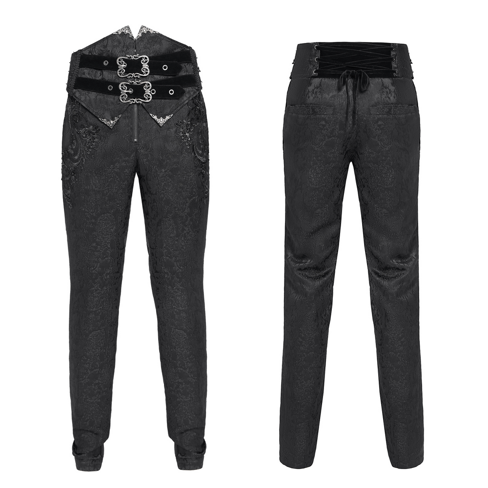 Men's Gothic Jacquard Pants with Buckles and Velvet Waist