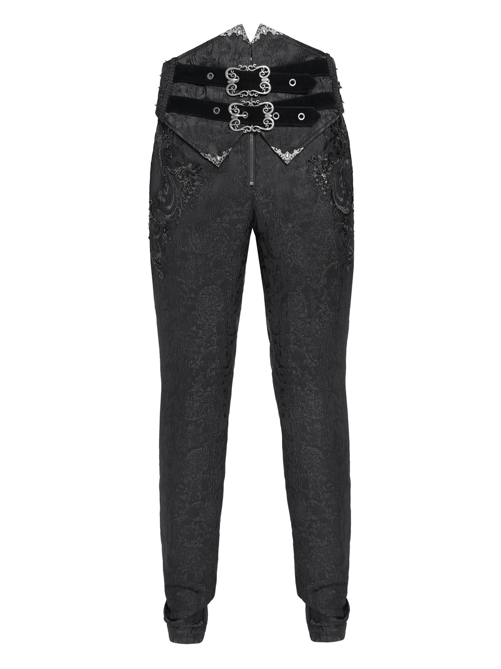 Men's Gothic Jacquard Pants with Buckles and Velvet Waist
