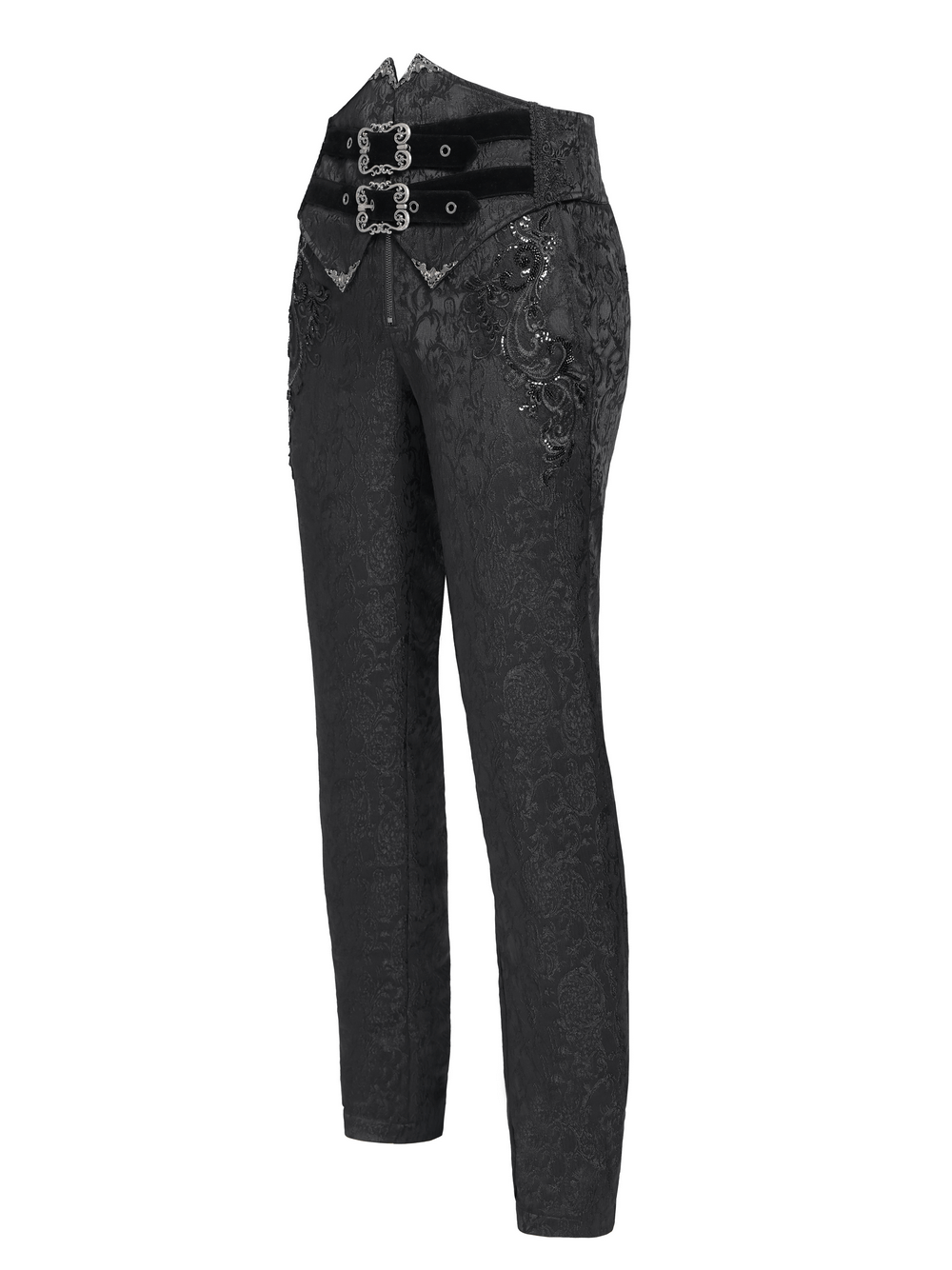 Men's Gothic Jacquard Pants with Buckles and Velvet Waist