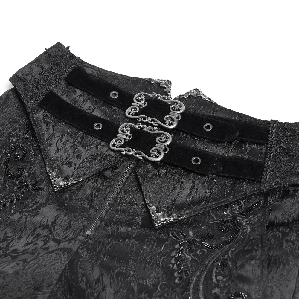 Men's Gothic Jacquard Pants with Buckles and Velvet Waist