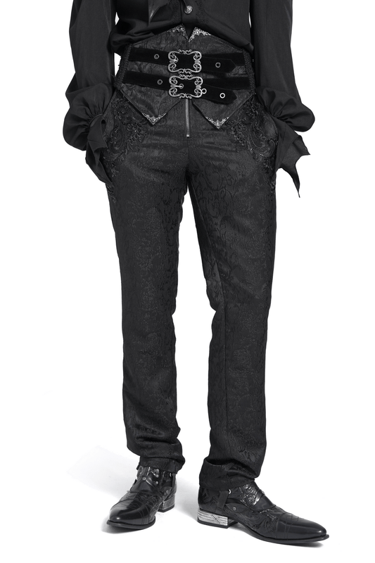 Men's Gothic Jacquard Pants with Buckles and Velvet Waist