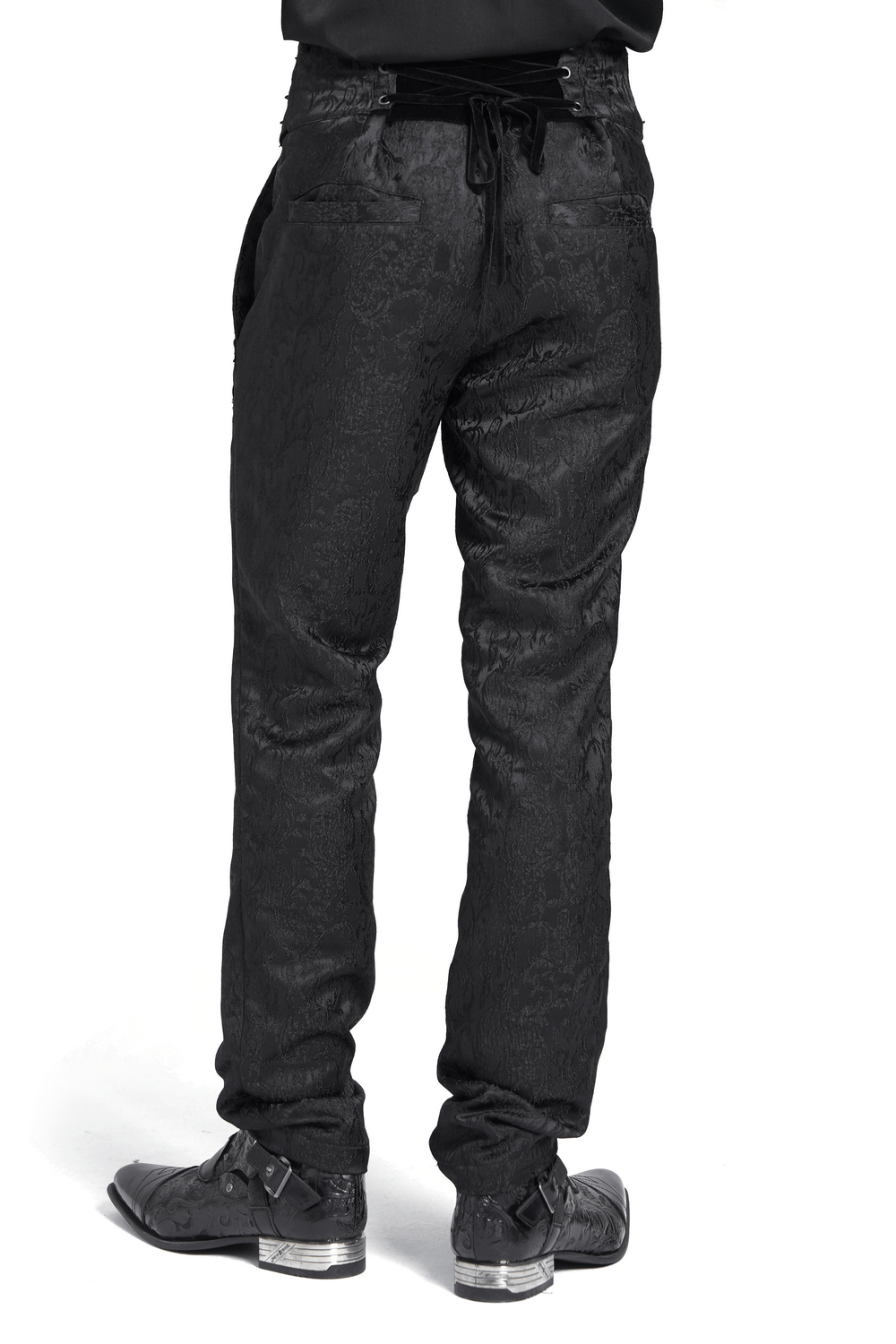 Men's Gothic Jacquard Pants with Buckles and Velvet Waist