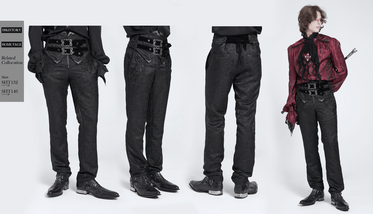 Men's Gothic Jacquard Pants with Buckles and Velvet Waist