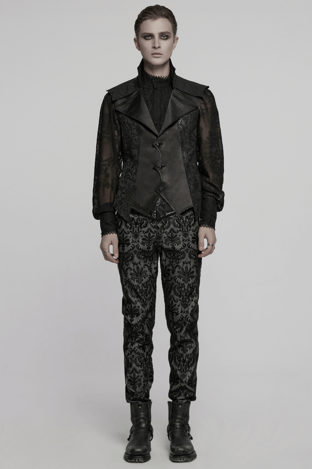 Men's Gothic Jacquard Waistcoat with Statement Collar