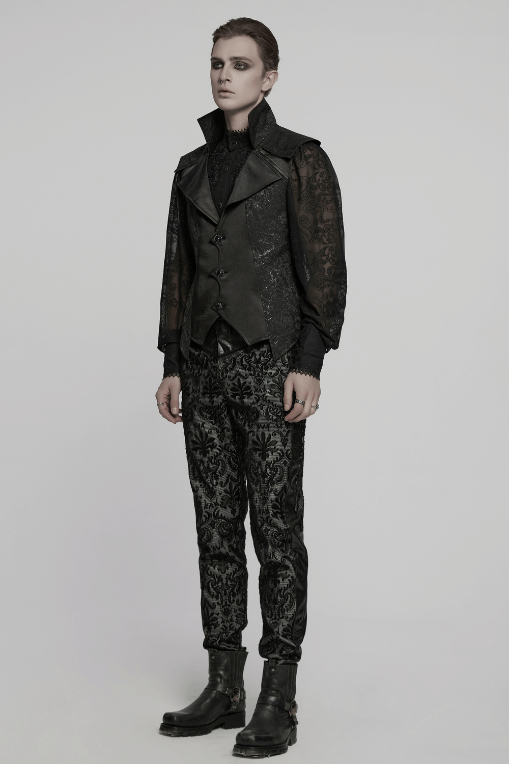 Men's Gothic Jacquard Waistcoat with Statement Collar