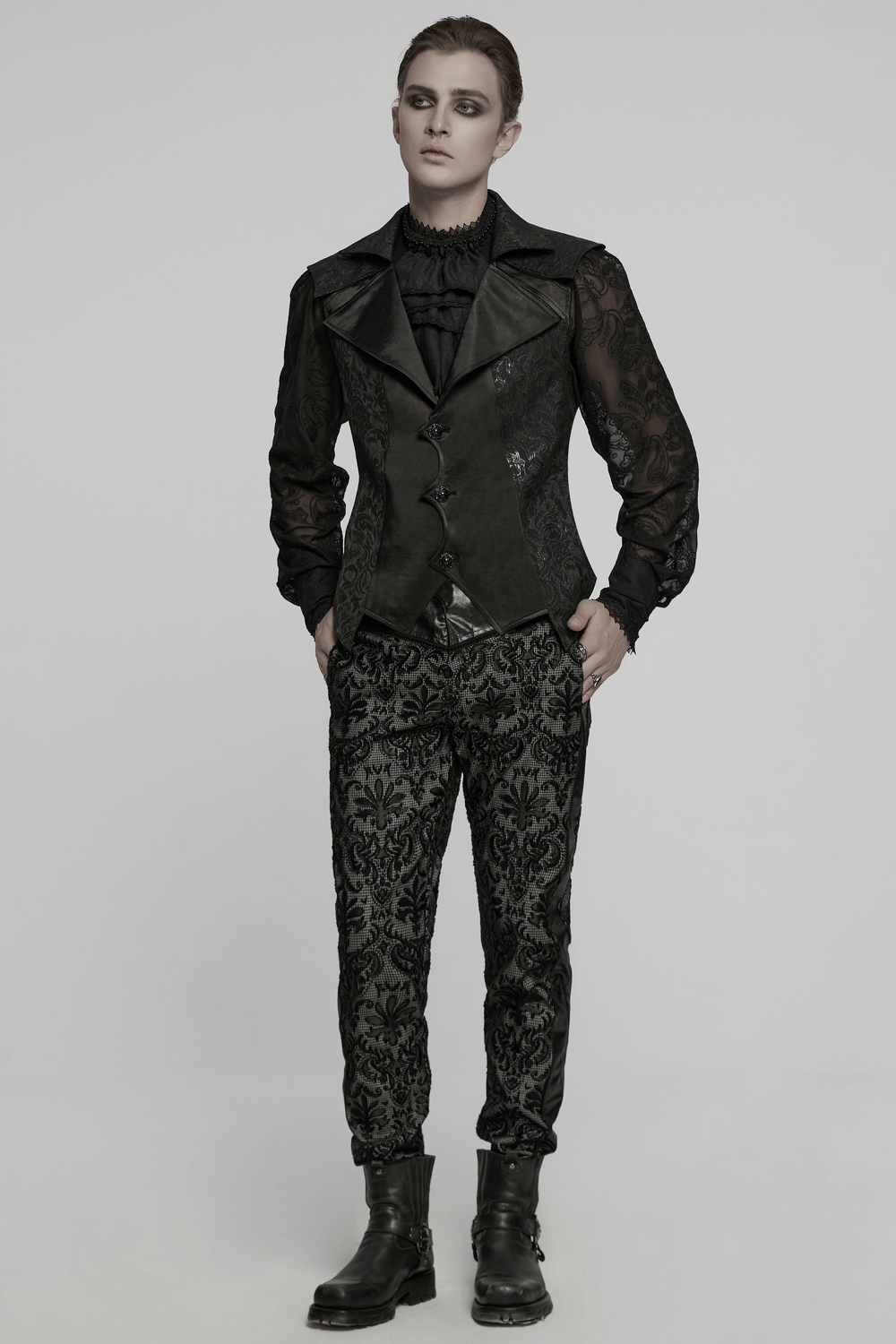 Men's Gothic Jacquard Waistcoat with Statement Collar