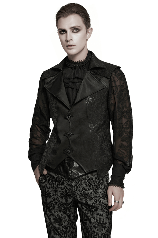 Men's Gothic Jacquard Waistcoat with Statement Collar