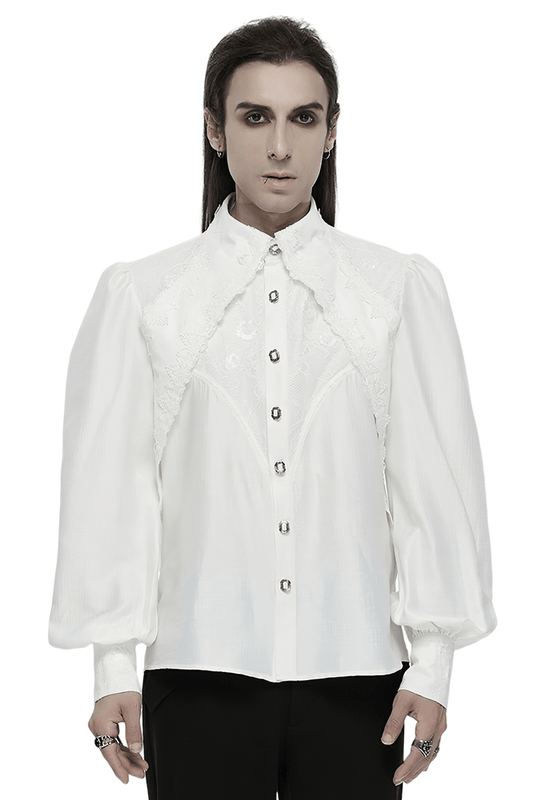 Men's Gothic Lace Button-Up Shirt with Layered Sleeves