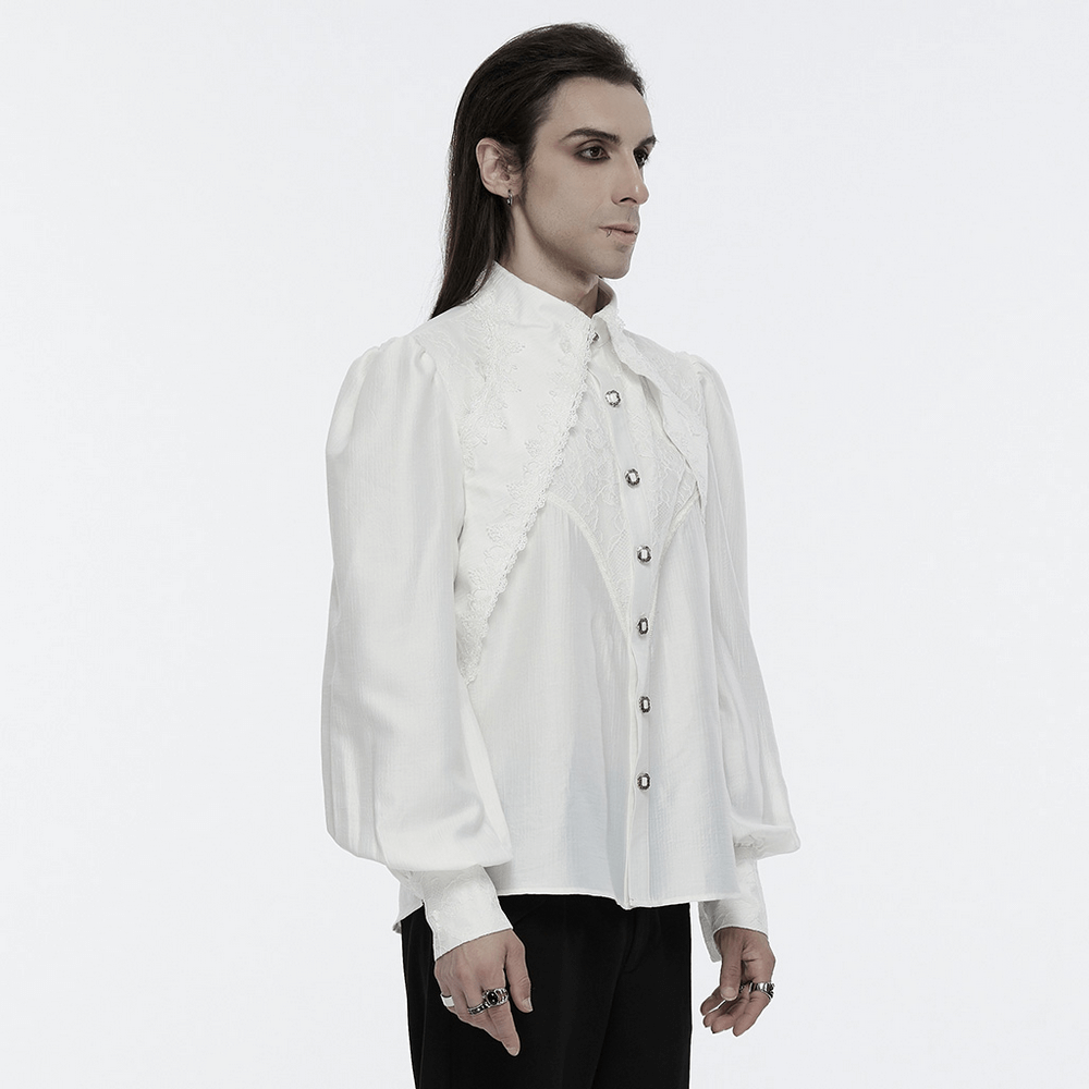 Men's Gothic Lace Button-Up Shirt with Layered Sleeves
