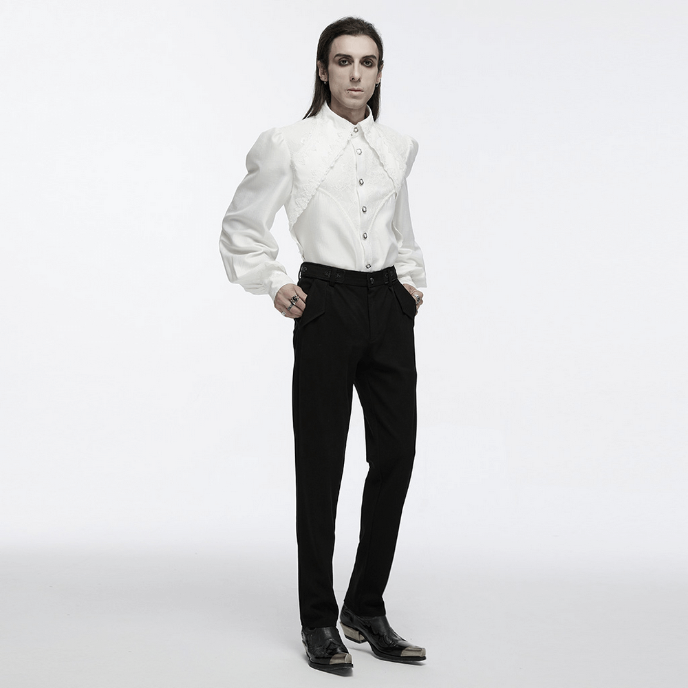 Men's Gothic Lace Button-Up Shirt with Layered Sleeves