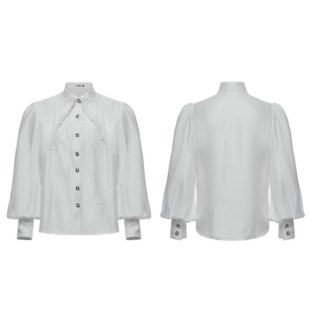 Men's Gothic Lace Button-Up Shirt with Layered Sleeves