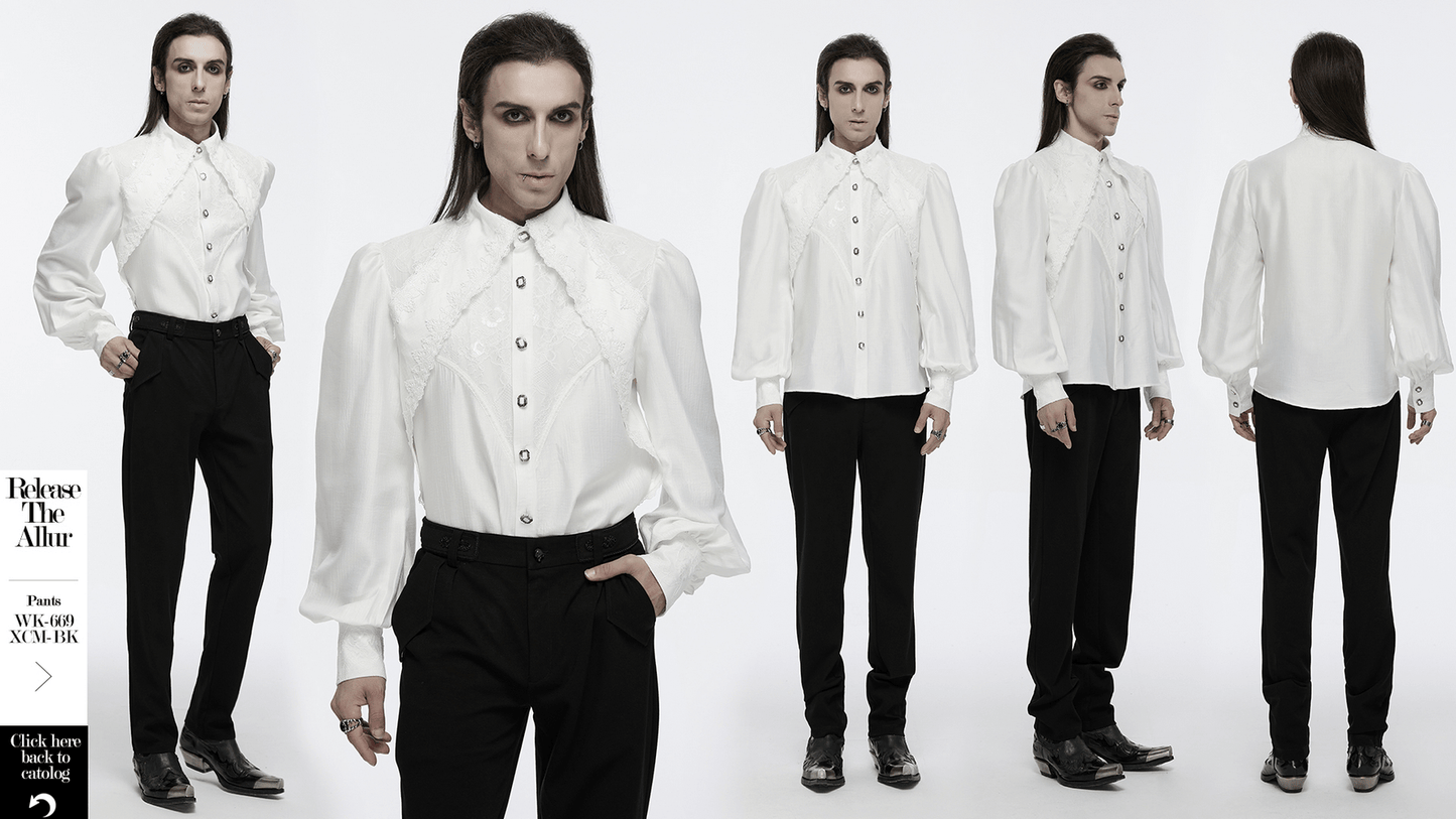 Men's Gothic Lace Button-Up Shirt with Layered Sleeves