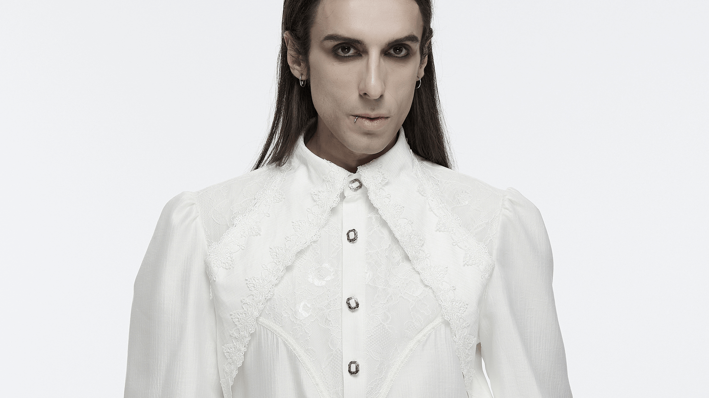 Men's Gothic Lace Button-Up Shirt with Layered Sleeves