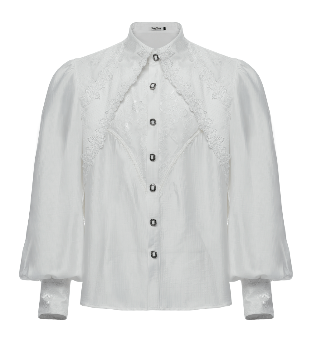Men's Gothic Lace Button-Up Shirt with Layered Sleeves