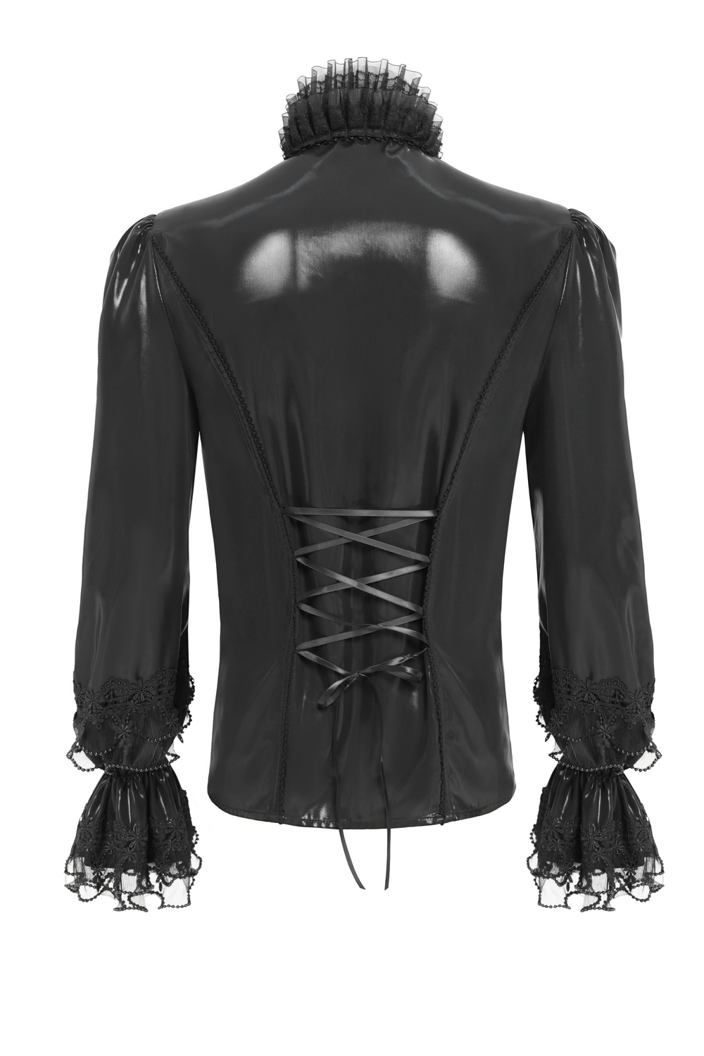 Men's Gothic Lace Ruffled Shirt with Lace-Up Back