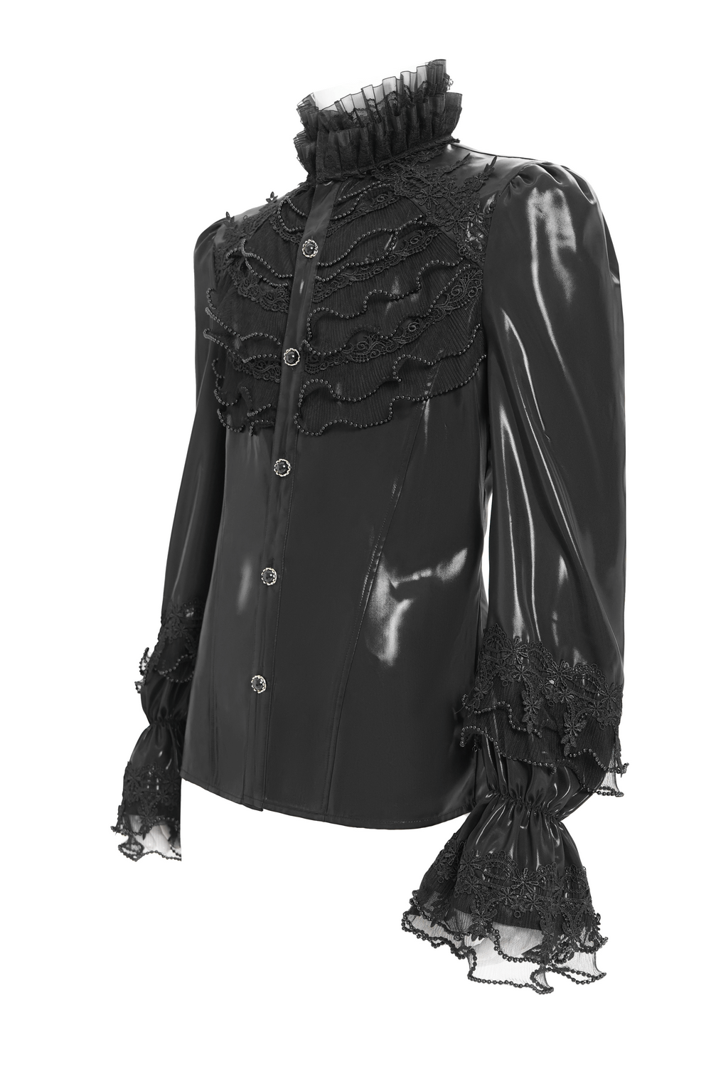 Men's Gothic Lace Ruffled Shirt with Lace-Up Back