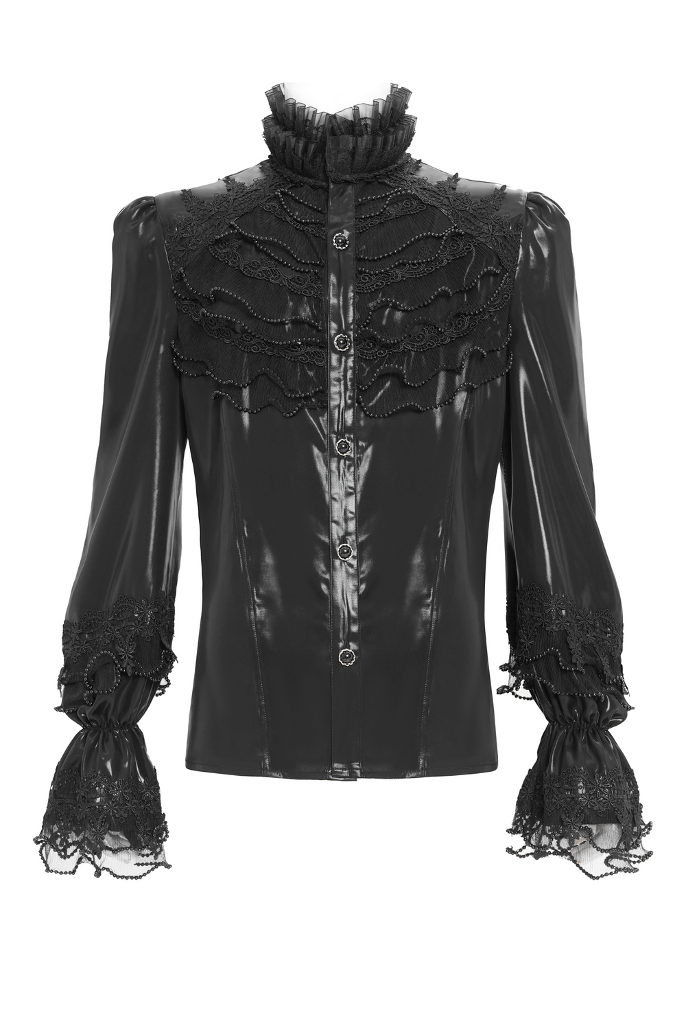 Men's Gothic Lace Ruffled Shirt with Lace-Up Back