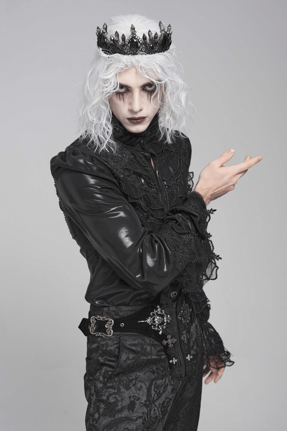 Men's Gothic Lace Ruffled Shirt with Lace-Up Back