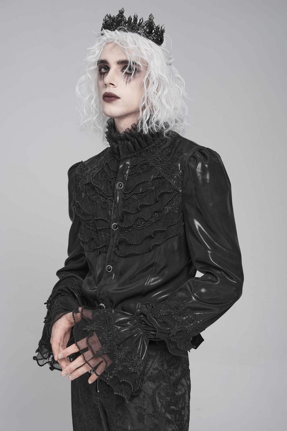 Men's Gothic Lace Ruffled Shirt with Lace-Up Back