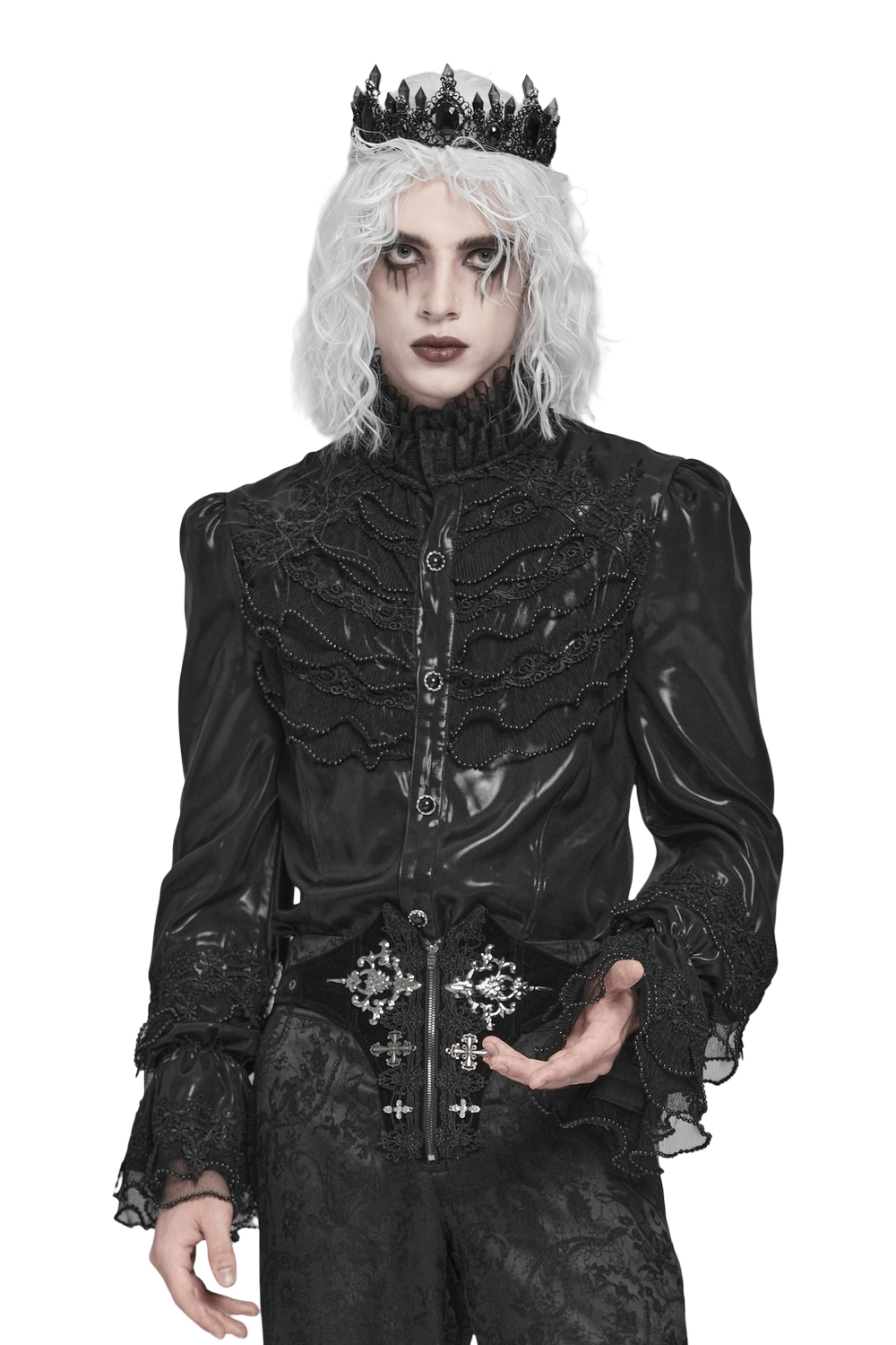 Men's Gothic Lace Ruffled Shirt with Lace-Up Back