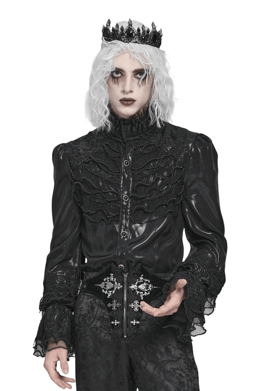 Men's Gothic Lace Ruffled Shirt with Lace-Up Back