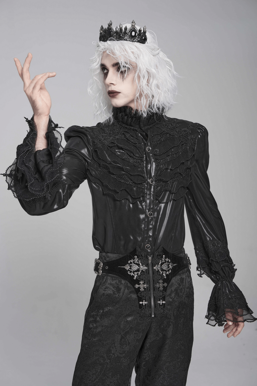 Men's Gothic Lace Ruffled Shirt with Lace-Up Back