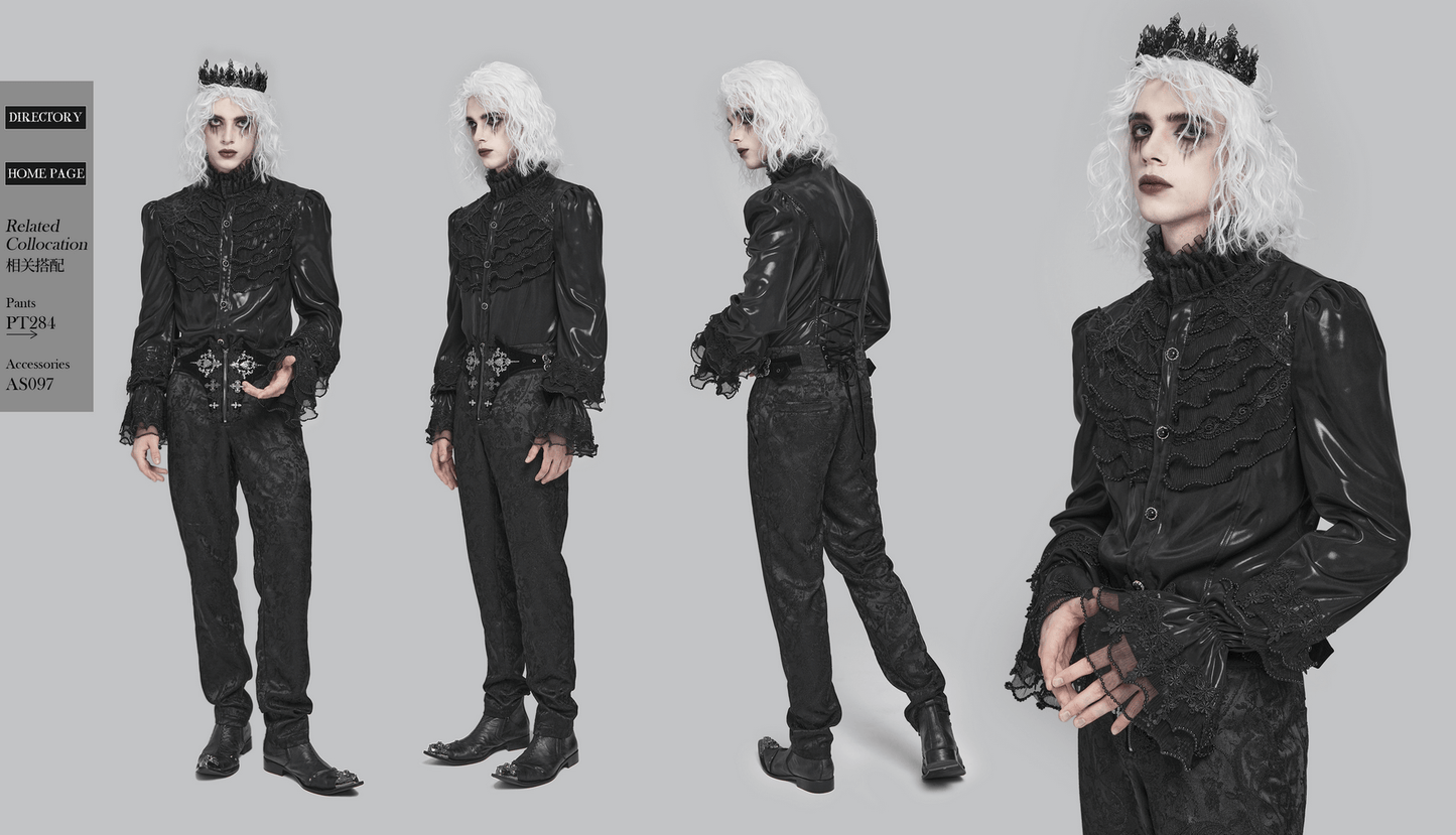 Men's Gothic Lace Ruffled Shirt with Lace-Up Back
