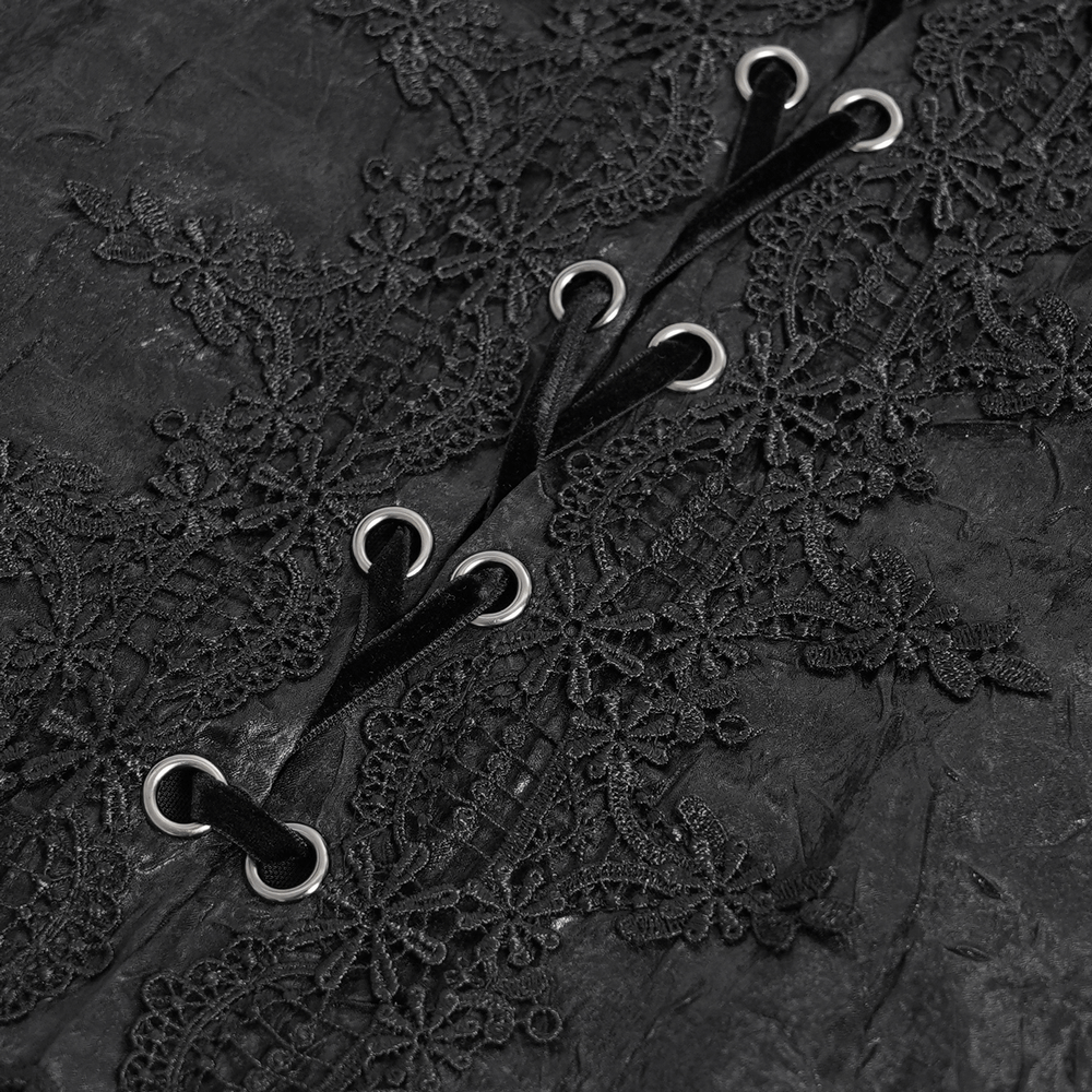 Men's Gothic Lace-Up Shirt with Ruffled Cuffs and Tail Hem