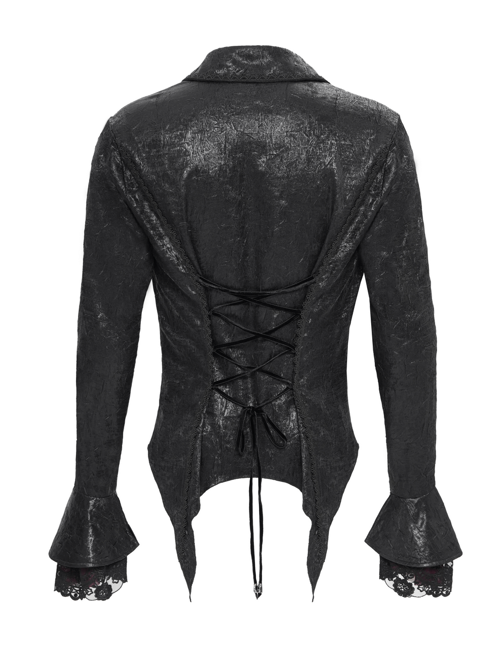 Men's Gothic Lace-Up Shirt with Ruffled Cuffs and Tail Hem