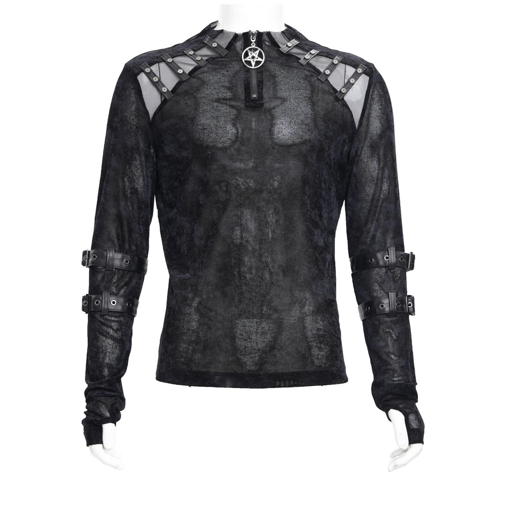 Men's Gothic Long-Sleeved Top with Pentagram Pendant