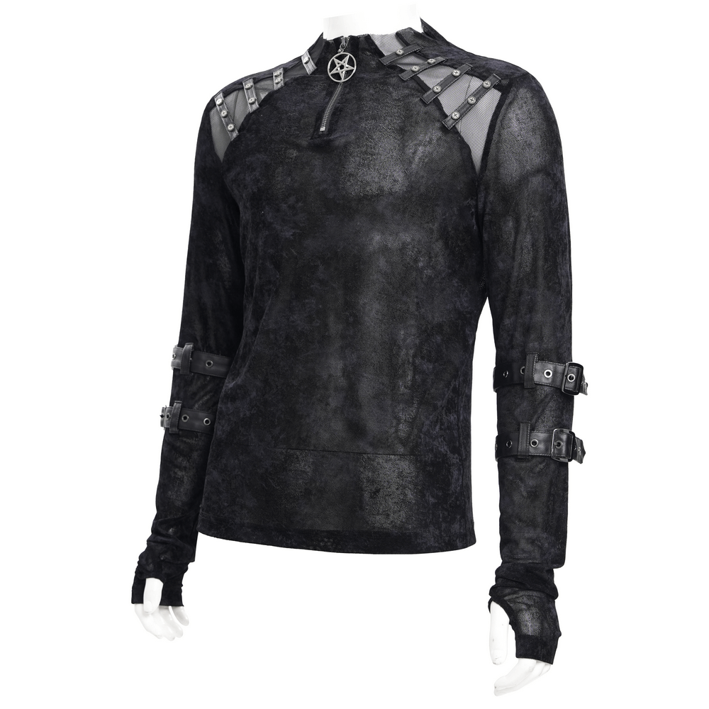 Men's Gothic Long-Sleeved Top with Pentagram Pendant