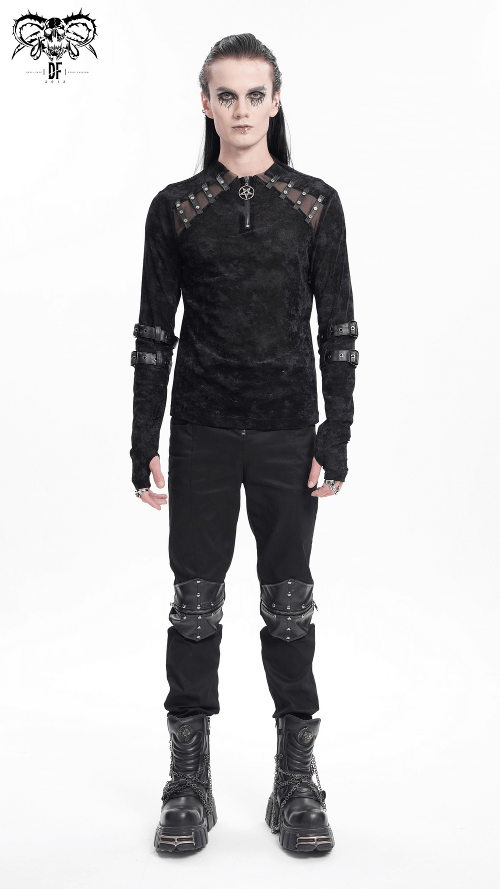 Men's Gothic Long-Sleeved Top with Pentagram Pendant